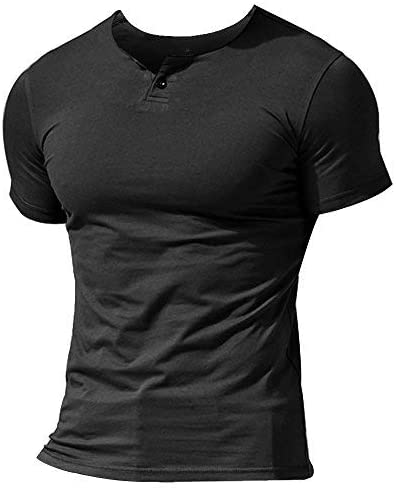 Herren Henley Beiläufig Kurzarm T-Shirt Single Taste Knopfleiste Einfacher V-Ausschnitt Hemden Baumwolle