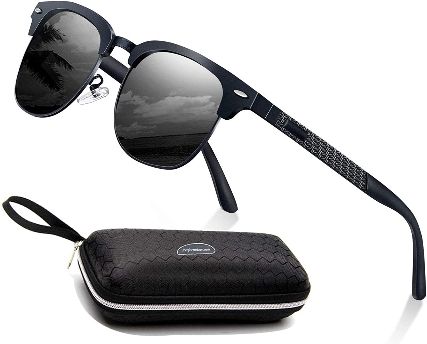 Polarisierte Sonnenbrille Herren Damen Retro Sonnenbrille Männlich/Sport im Freien Golf Radfahren Angeln Wandern Eyewear Sonnenbrille (Al-Mg/black)