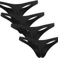 Fabio Farini Schwarze Herren String Tanga 4er Pack elastische Microfaser