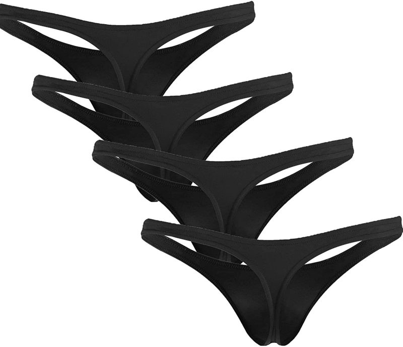 Fabio Farini Schwarze Herren String Tanga 4er Pack elastische Microfaser