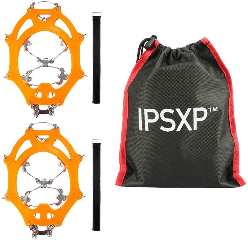IPSXP Steigeisen, 19 Edelstahl Zähne Spikes Universal Anti-Rutsch Grödeln für Eisspikes für Klettern Bergsteigen Trekking High Altitude Winter Outdoor…
