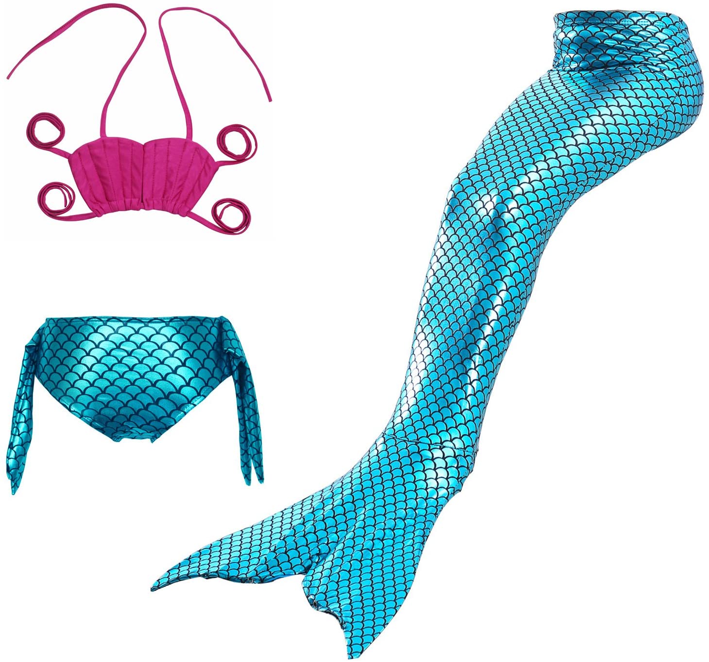 ShiyiUP 3 Teilge Badeanzug Mädchen Meerjungfrau Bademode Schwimmanzug Sommer Kinder Schwanz Kleid Bikini