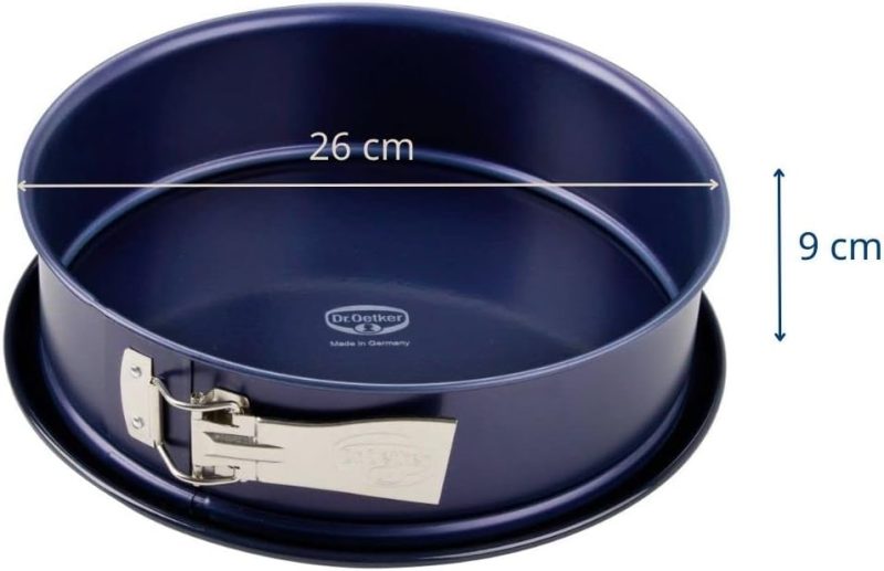 Dr. Oetker Springform Ø 26 cm Back-Liebe Emaille – Inklusive Flach- und Rohrboden – Schnitt- & kratzfestem Emaille-Boden – 26er Kuchenbackform mit extra hohem Rand in Dunkelblau