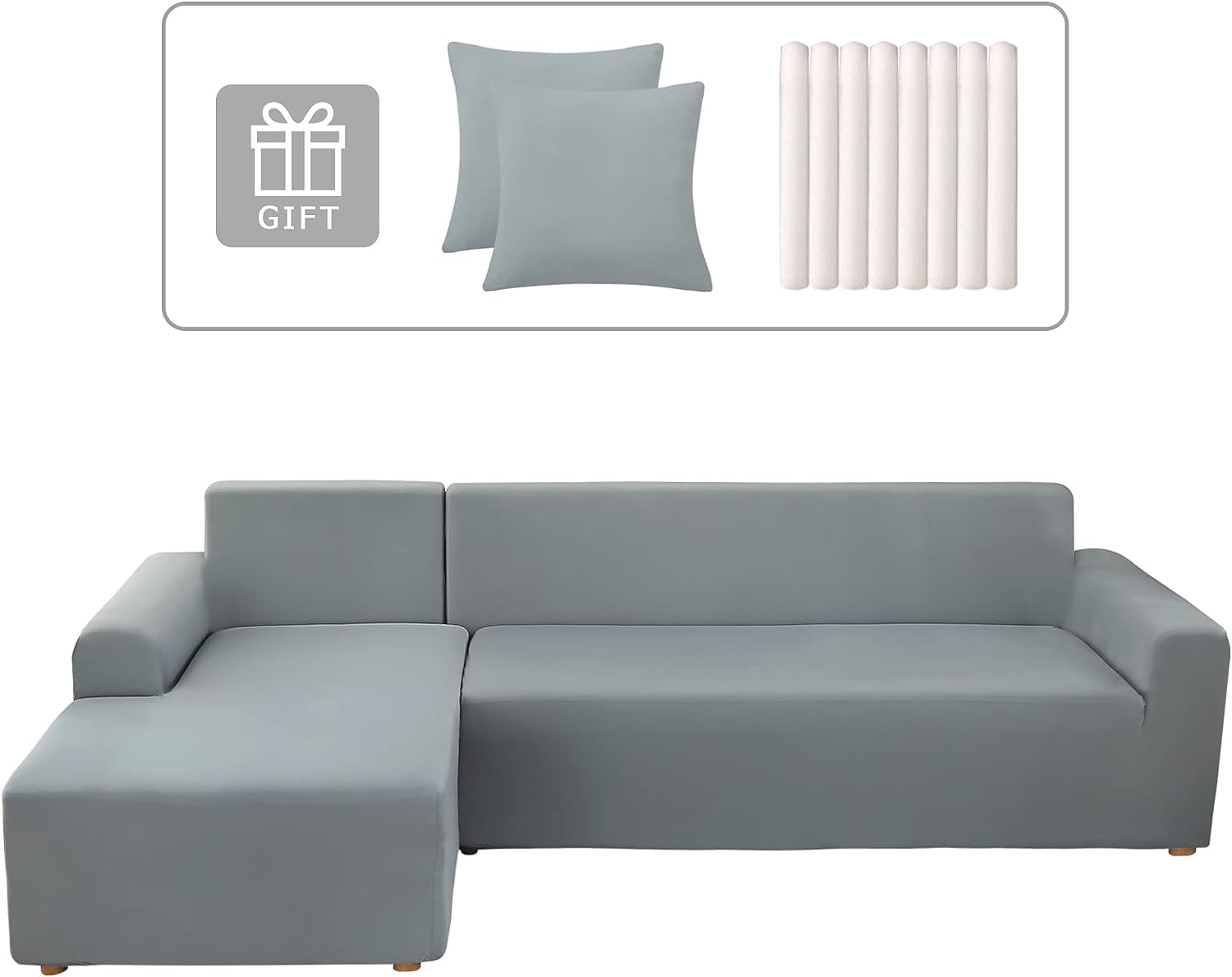 Lydevo Sofabezug Ecksofa L Form Sofa Überwürfe Stretch Sofabezug L Form Rechts oder Links mit Zwei Kissenbezügen Waschbar Universal-Couchbezug L Form Sofa Cover L Shape(2 Sitzer+2 Sitzer,Hellgrau)