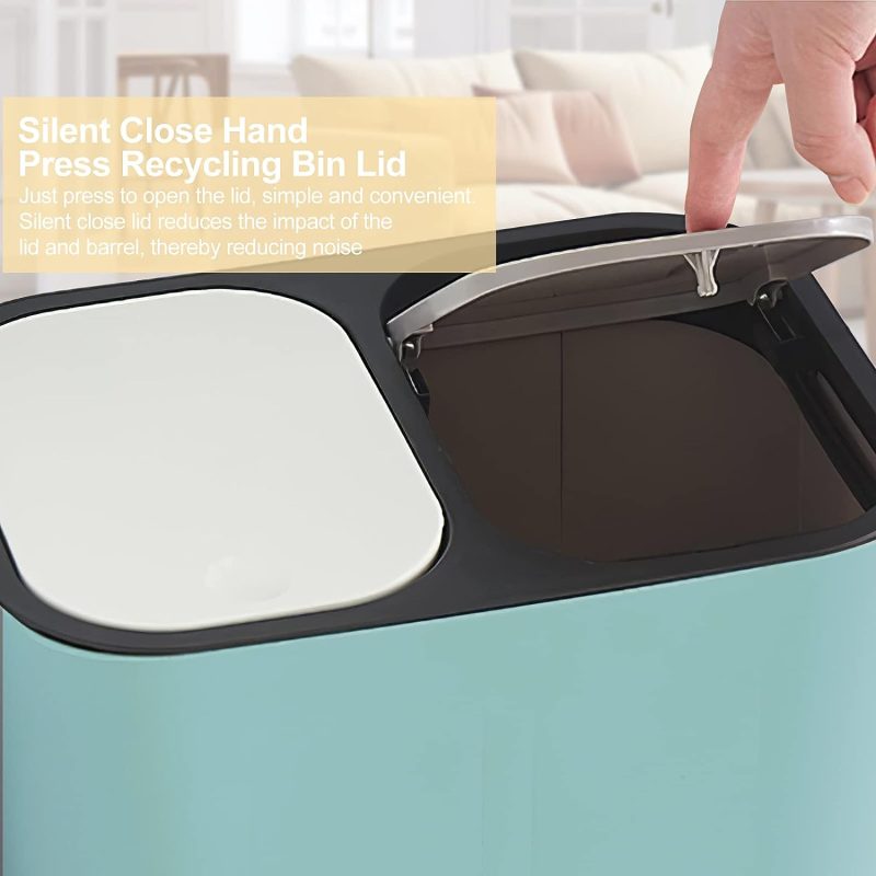 Recycling-Mülleimer, Trennung von trockenem und nassem Abfall, Kunststoff-Mülleimer mit zwei 12-Liter-Fächern für Küchenrecycling und Abfall, Mülleimer mit Druckknopf für Küche, Zuhause, Büro (Blau)