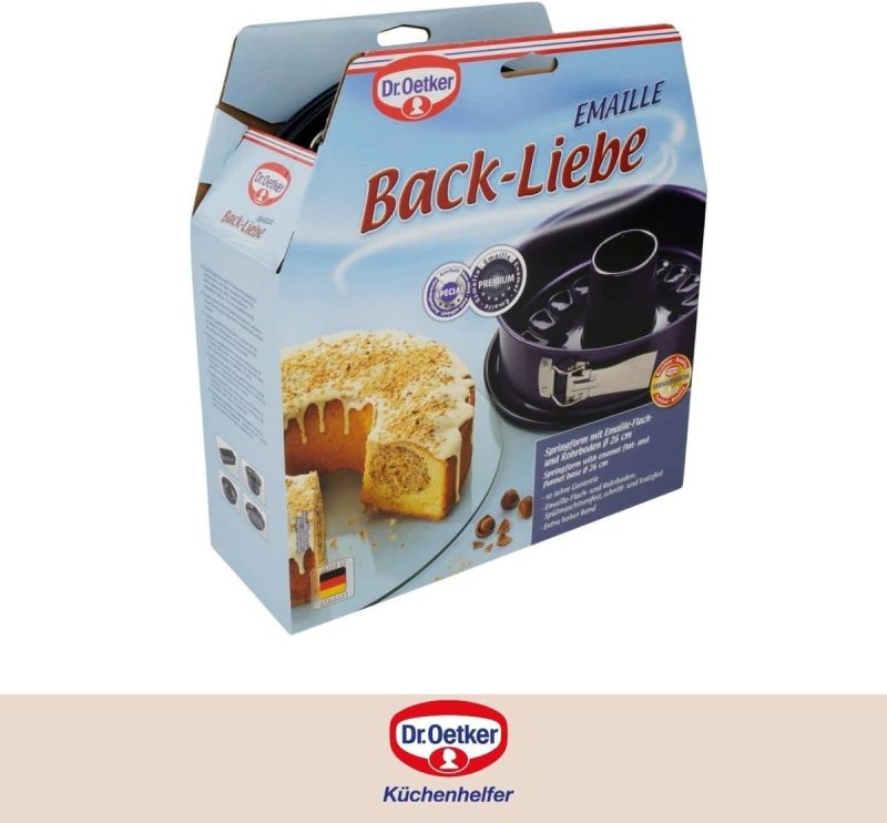 Dr. Oetker Springform Ø 26 cm Back-Liebe Emaille – Inklusive Flach- und Rohrboden – Schnitt- & kratzfestem Emaille-Boden – 26er Kuchenbackform mit extra hohem Rand in Dunkelblau