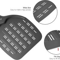 G.a HOMEFAVOR Perforierter Pizzaschieber, Pizzaschaufel aus Hart Eloxiertes Aluminium Rechteckige Professionelles Pizzaschaufel mit verlängertem Silikongriff,12 Zoll