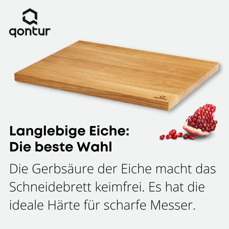 QONTUR Essentials Schneidebrett Holz aus Eiche massiv | 40x30 cm großes Holz Küchenbrett | Regional gefertigt | Holzbrett Küche groß | Hygienisches Holzschneidebrett