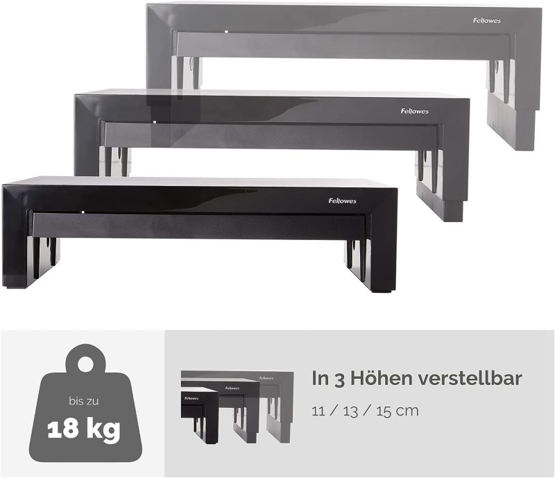 Fellowes Monitorständer Designer Suites, höhenverstellbar um 4 cm, ergonomisch, mit Aufbewahrungsfach, für Monitore bis 21 Zoll BZW. 18 kg