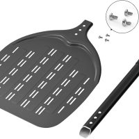 G.a HOMEFAVOR Perforierter Pizzaschieber, Pizzaschaufel aus Hart Eloxiertes Aluminium Rechteckige Professionelles Pizzaschaufel mit verlängertem Silikongriff,12 Zoll