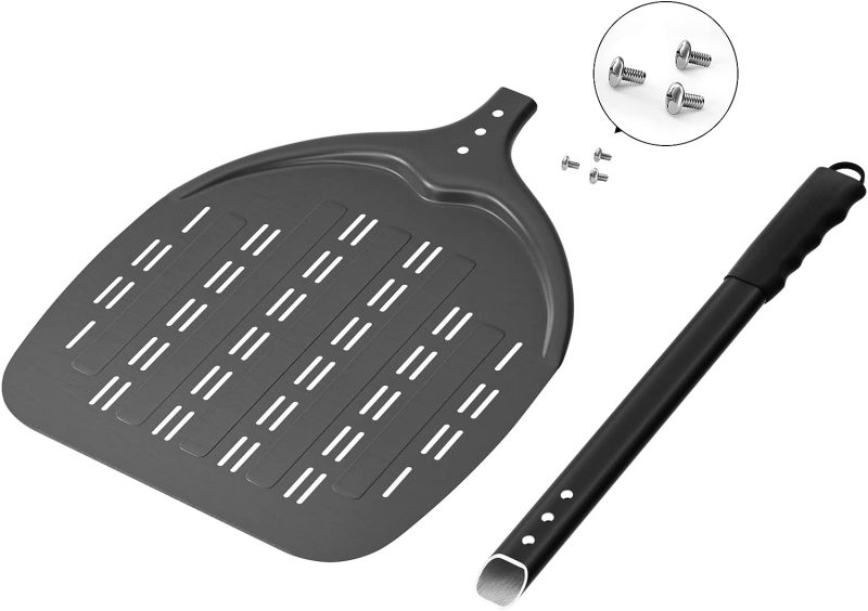 G.a HOMEFAVOR Perforierter Pizzaschieber, Pizzaschaufel aus Hart Eloxiertes Aluminium Rechteckige Professionelles Pizzaschaufel mit verlängertem Silikongriff,12 Zoll