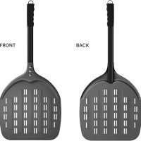 G.a HOMEFAVOR Perforierter Pizzaschieber, Pizzaschaufel aus Hart Eloxiertes Aluminium Rechteckige Professionelles Pizzaschaufel mit verlängertem Silikongriff,12 Zoll