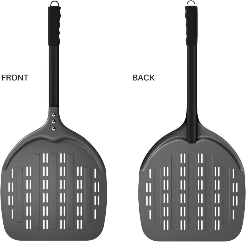 G.a HOMEFAVOR Perforierter Pizzaschieber, Pizzaschaufel aus Hart Eloxiertes Aluminium Rechteckige Professionelles Pizzaschaufel mit verlängertem Silikongriff,12 Zoll