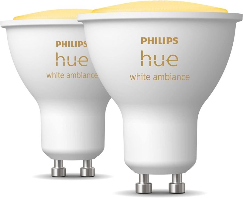 Philips Hue White Ambiance GU10 Lampe Doppelpack 2x350lm, dimmbar, alle Weißschattierungen, steuerbar via App, kompatibel mit Amazon Alexa (Echo, Echo Dot)
