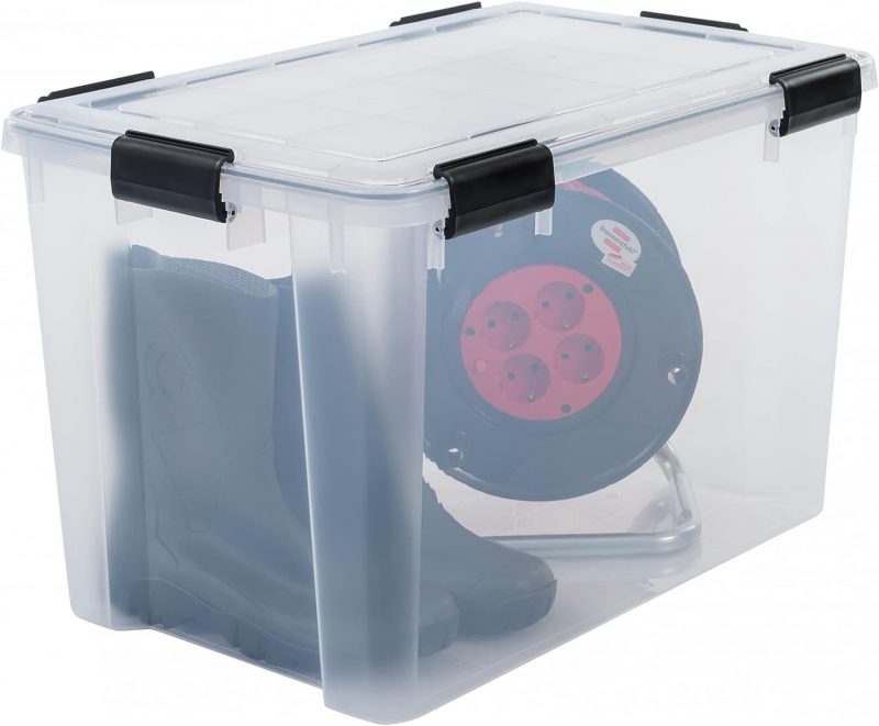 Iris Ohyama, 70L wasserdichte Aufbewahrungsboxen aus Kunststoff mit Deckel, 3er-Set, AT-LD, transparent, stapelbar, Verschlussclips ? B59 x T39 x H38 cm
