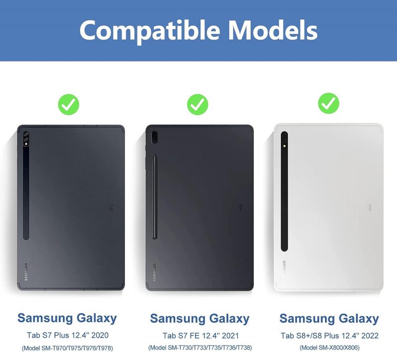 SENGBIRCH Tastatur-Schutzhülle für Samsung Galaxy Tab S8+S8 Plus 2022 /S7 FE 2021 /S7+ S7 Plus 12,4 Zoll 2020, Bluetooth-Tastatur 7 Farben, spanische Hintergrundbeleuchtung, mit PU-Folio-Abdeckung ,ng