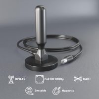 KabelDirekt – DVB-T2 HD/DVB-T Antenne (geeignet für hohen digitalen Empfang mit stabilem Magnetfuß und 3m Kabel für alle DVB-T2/DVB-T Empfangsgeräte – Massive Ausführung)