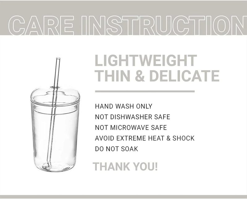 Cutfouwe Eiskaffee Gläser mit Glas Deckel und Glas Strohhalm 450 ML， Wiederverwendbar Becher，Transparent Trinkbecher für Kaltes Getränk,Clear