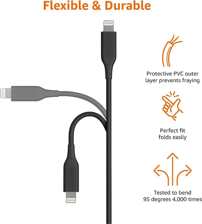 Amazon Basics – Verbindungskabel Lightning auf USB-A, MFi-zertifiziertes Ladekabel für iPhone, schwarz, 0,9 m