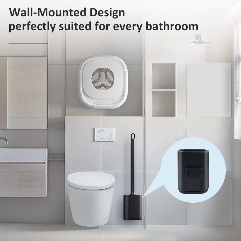 TORMAYS WC-Bürste Silikon, Flexibel Flache Toilettenbürste, Klobürste für Badezimmer mit schnelltrocknendem Behälter, Wandmontage ohne Bohren, Schwarz