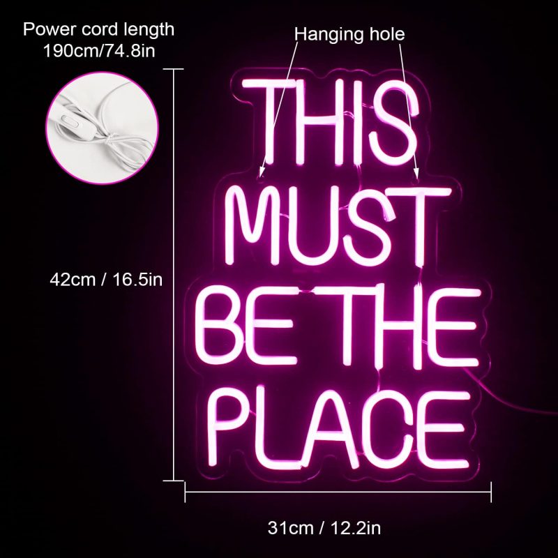 This Must Be The Place Neonlicht Für Wanddekoration, Rosa Schriftzug Neon Light, Led Neon schild mit USB-betrieben Für Schlafzimmer, Spielzimmer, Party, Hochzeit