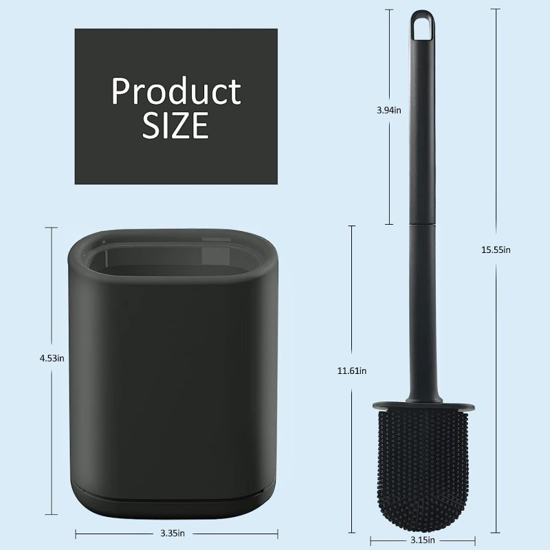 TORMAYS WC-Bürste Silikon, Flexibel Flache Toilettenbürste, Klobürste für Badezimmer mit schnelltrocknendem Behälter, Wandmontage ohne Bohren, Schwarz