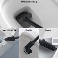 TORMAYS WC-Bürste Silikon, Flexibel Flache Toilettenbürste, Klobürste für Badezimmer mit schnelltrocknendem Behälter, Wandmontage ohne Bohren, Schwarz