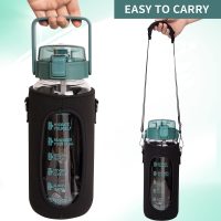 DEARRAY 2l Sport Trinkflasche Glas Flasche mit Strohhalm & Zeitmarkierung 2 liter Große bpa frei Wasserflasche Motivation mit Uhrzeit Kohlensäure geeignet