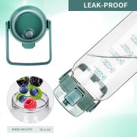 DEARRAY 2l Sport Trinkflasche Glas Flasche mit Strohhalm & Zeitmarkierung 2 liter Große bpa frei Wasserflasche Motivation mit Uhrzeit Kohlensäure geeignet