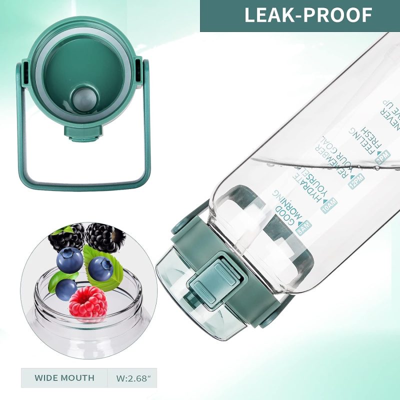 DEARRAY 2l Sport Trinkflasche Glas Flasche mit Strohhalm & Zeitmarkierung 2 liter Große bpa frei Wasserflasche Motivation mit Uhrzeit Kohlensäure geeignet