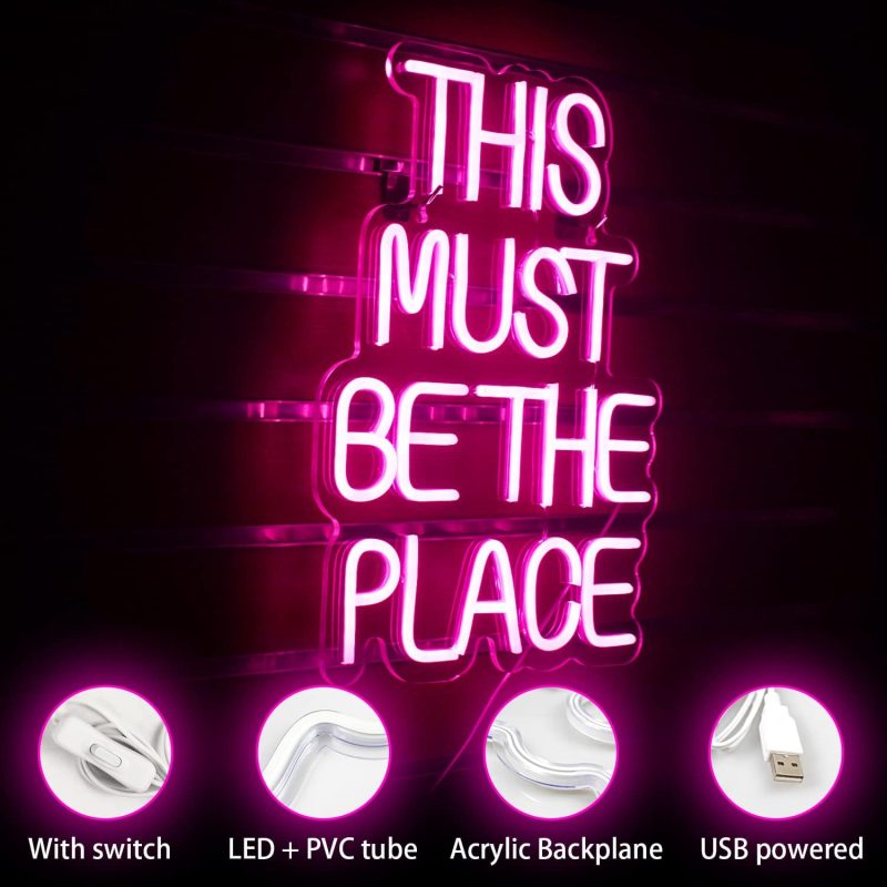 This Must Be The Place Neonlicht Für Wanddekoration, Rosa Schriftzug Neon Light, Led Neon schild mit USB-betrieben Für Schlafzimmer, Spielzimmer, Party, Hochzeit