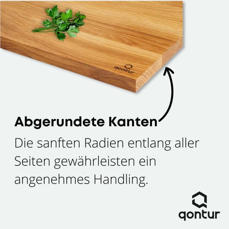QONTUR Essentials Schneidebrett Holz aus Eiche massiv | 40x30 cm großes Holz Küchenbrett | Regional gefertigt | Holzbrett Küche groß | Hygienisches Holzschneidebrett