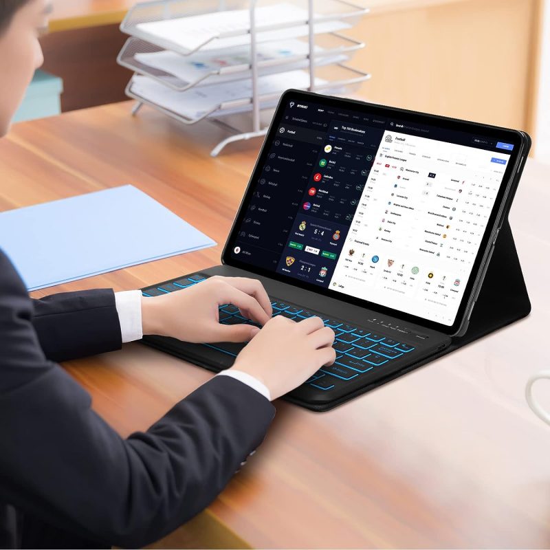 SENGBIRCH Tastatur-Schutzhülle für Samsung Galaxy Tab S8+S8 Plus 2022 /S7 FE 2021 /S7+ S7 Plus 12,4 Zoll 2020, Bluetooth-Tastatur 7 Farben, spanische Hintergrundbeleuchtung, mit PU-Folio-Abdeckung ,ng