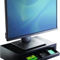 Fellowes Monitorständer Designer Suites, höhenverstellbar um 4 cm, ergonomisch, mit Aufbewahrungsfach, für Monitore bis 21 Zoll BZW. 18 kg