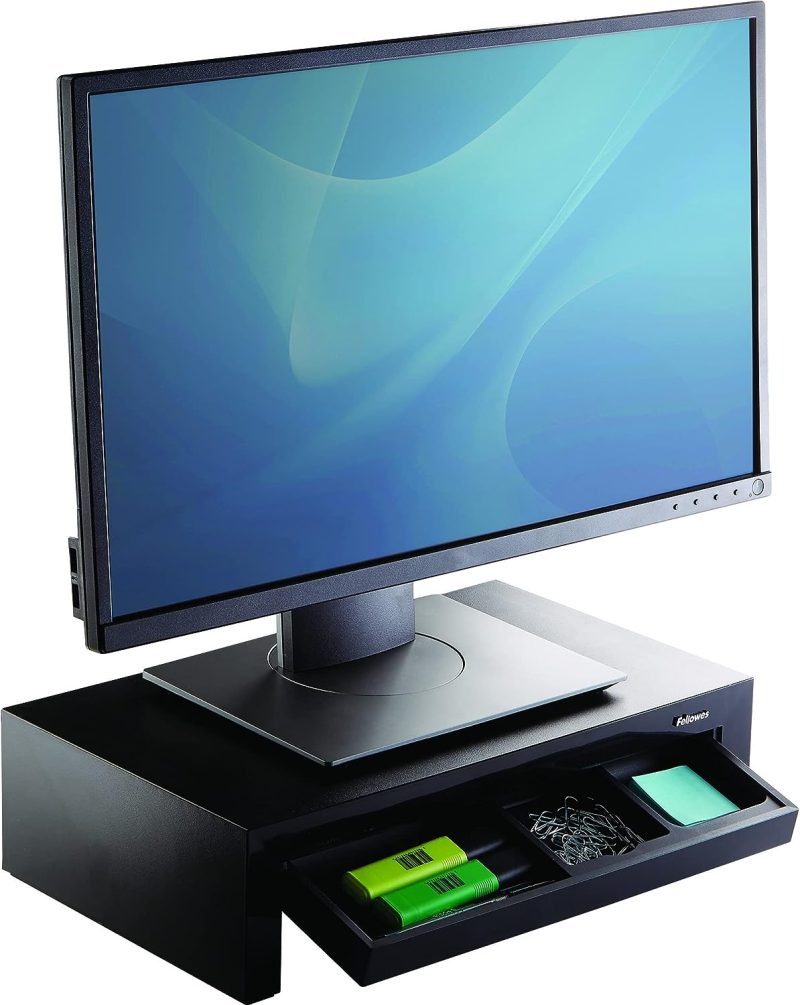 Fellowes Monitorständer Designer Suites, höhenverstellbar um 4 cm, ergonomisch, mit Aufbewahrungsfach, für Monitore bis 21 Zoll BZW. 18 kg