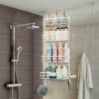 Duschablage zum Hängen Duschregal ohne Bohren Badregal mit 4 Ebenen Badezimmer Regal Duschkorb zum Einhängen über die Duschtür mit Seifenschale für Badezimmer Aufbewahrung, Weiß