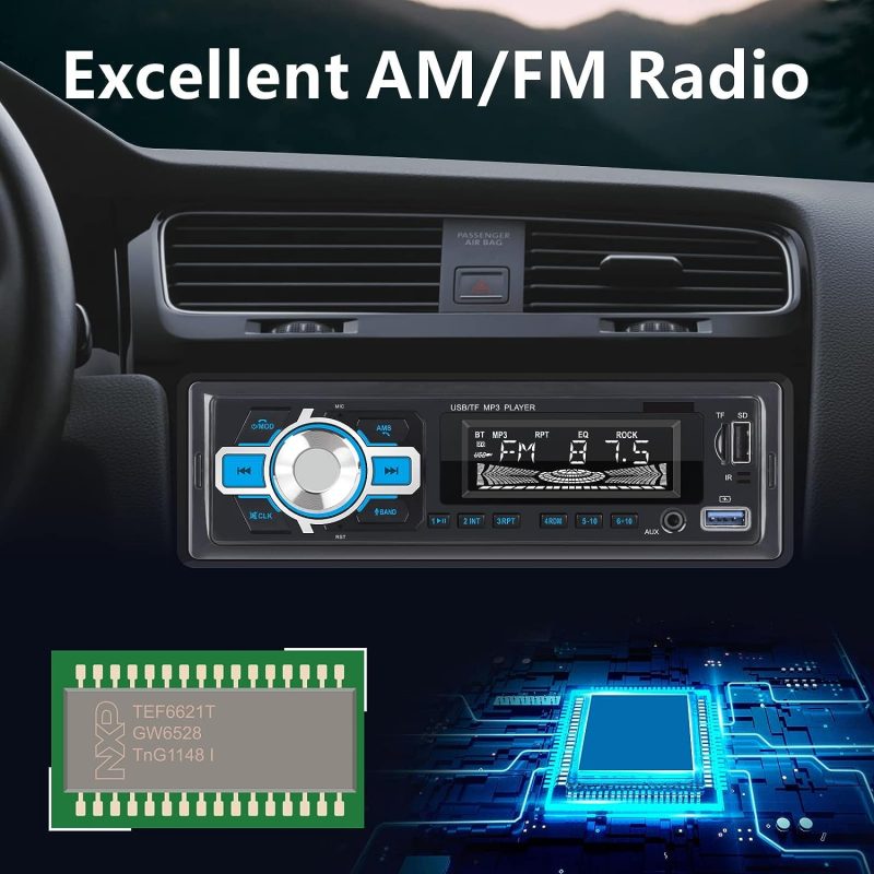 YZKONG Single Din Autoradio Bluetooth Car Stereo-Empfänger mit LCD-Display AM/FM Radio MP3 Player USB SD Aux-Port integriertes Mikrofon, Freisprechanruf, App-Fernbedienung