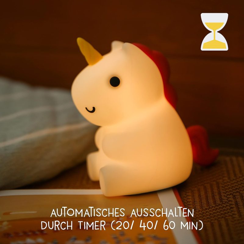 MegaLight LED Nachtlicht Kinder RGB Farbwechsel | Nachtlicht Baby ohne verschluckbare Kleinteile | Stilllicht dimmbar Timer | Nachtlicht Einhorn mit Touch USB | Maggy Magic