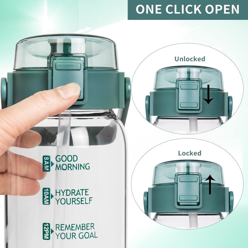 DEARRAY 2l Sport Trinkflasche Glas Flasche mit Strohhalm & Zeitmarkierung 2 liter Große bpa frei Wasserflasche Motivation mit Uhrzeit Kohlensäure geeignet