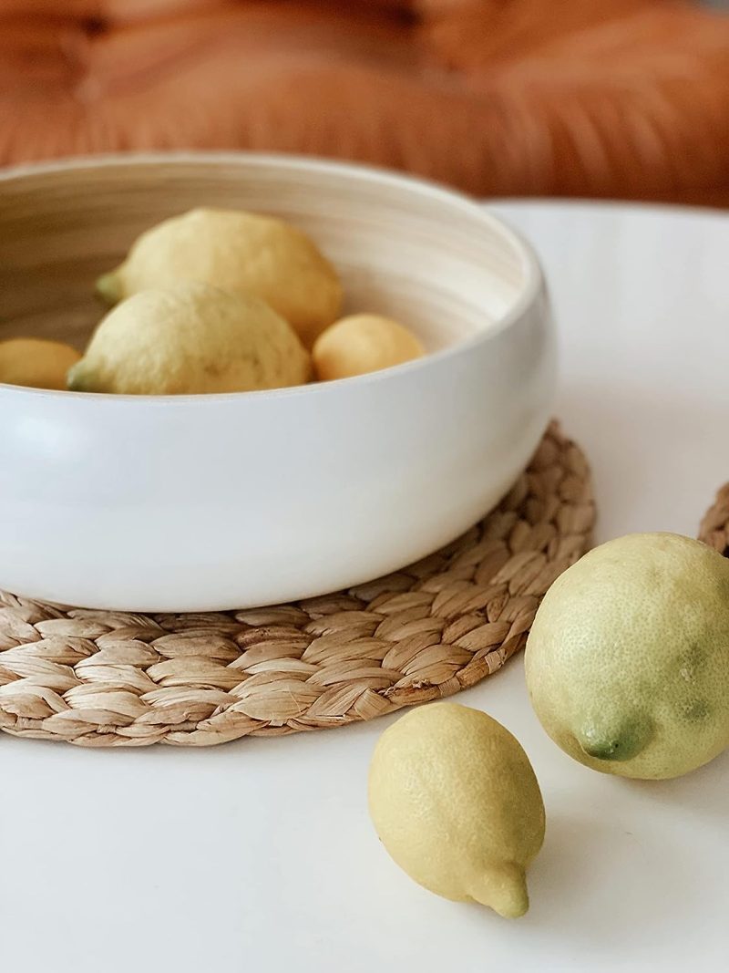 Decorasian Bambusschale groß und rund – Chips Schale bzw. Bowl - Obstschale Bambus hochwertig seidenmatt lackiert – 30cm weiß