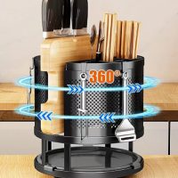 NILICAN Messerhalter für Küchentheke, drehbarer Universal-Messerblock ohne Messer 3-in-1Multifunktions Messerblock Set Besteck-Utensilien Trockengestell Schneidebrett-Organizer