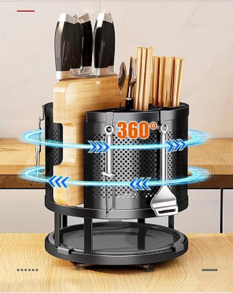 NILICAN Messerhalter für Küchentheke, drehbarer Universal-Messerblock ohne Messer 3-in-1Multifunktions Messerblock Set Besteck-Utensilien Trockengestell Schneidebrett-Organizer
