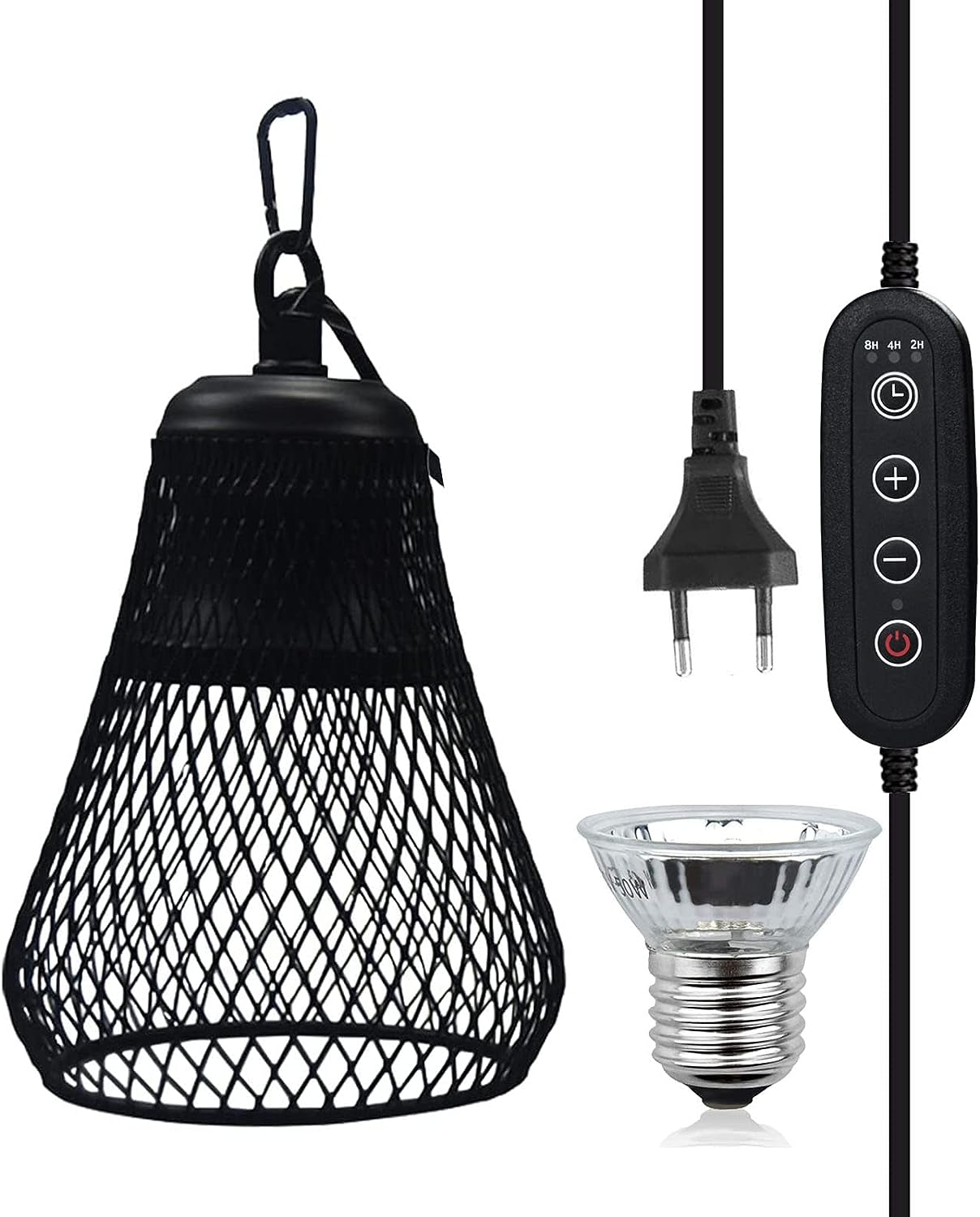 QIODAZOO Schildkröte Wärmespotlampe, Reptilien Wärmelampe mit haken E27 Lampen 50W Kontrollierbare Zeit Steuerbare Helligkeit
