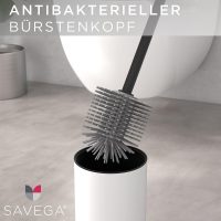 SAVEGA - Das Original - Edelstahl Silikon WC Bürste - Toilettenbürste aus Silikon mit blickdichtem Halter - Hochwertige Klobürste Silikon mit Spritzschutz - Antibakterieller Bürstenhalter - Weiß