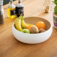 Decorasian Bambusschale groß und rund – Chips Schale bzw. Bowl - Obstschale Bambus hochwertig seidenmatt lackiert – 30cm weiß