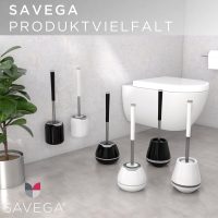 SAVEGA - Das Original - Edelstahl Silikon WC Bürste - Toilettenbürste aus Silikon mit blickdichtem Halter - Hochwertige Klobürste Silikon mit Spritzschutz - Antibakterieller Bürstenhalter - Weiß