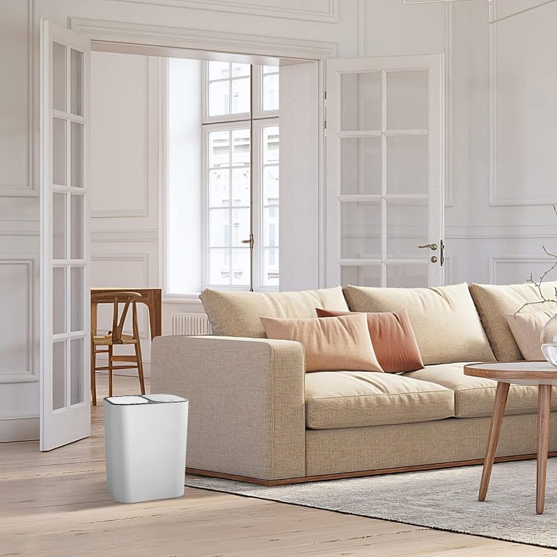 Recycling Mülleimer, Trennung von trockenem und nassem Abfall, Kunststoff-Mülleimer mit zwei 12-Liter-Fächern für Küchenrecycling und Abfall, Mülleimer mit Druckknopf für Küche, Zuhause, Büro (Weiß)