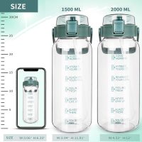 DEARRAY 2l Sport Trinkflasche Glas Flasche mit Strohhalm & Zeitmarkierung 2 liter Große bpa frei Wasserflasche Motivation mit Uhrzeit Kohlensäure geeignet