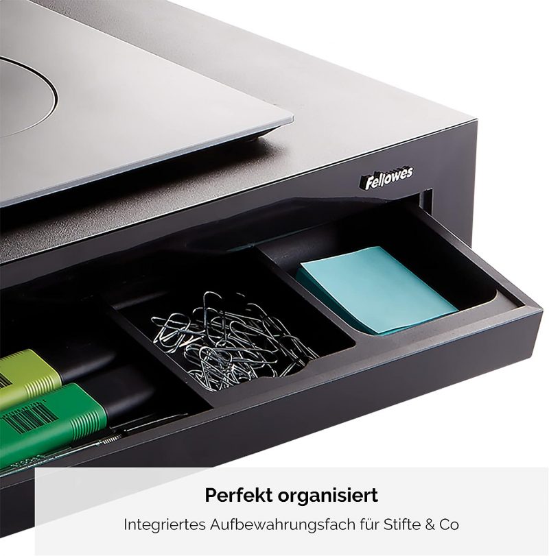 Fellowes Monitorständer Designer Suites, höhenverstellbar um 4 cm, ergonomisch, mit Aufbewahrungsfach, für Monitore bis 21 Zoll BZW. 18 kg