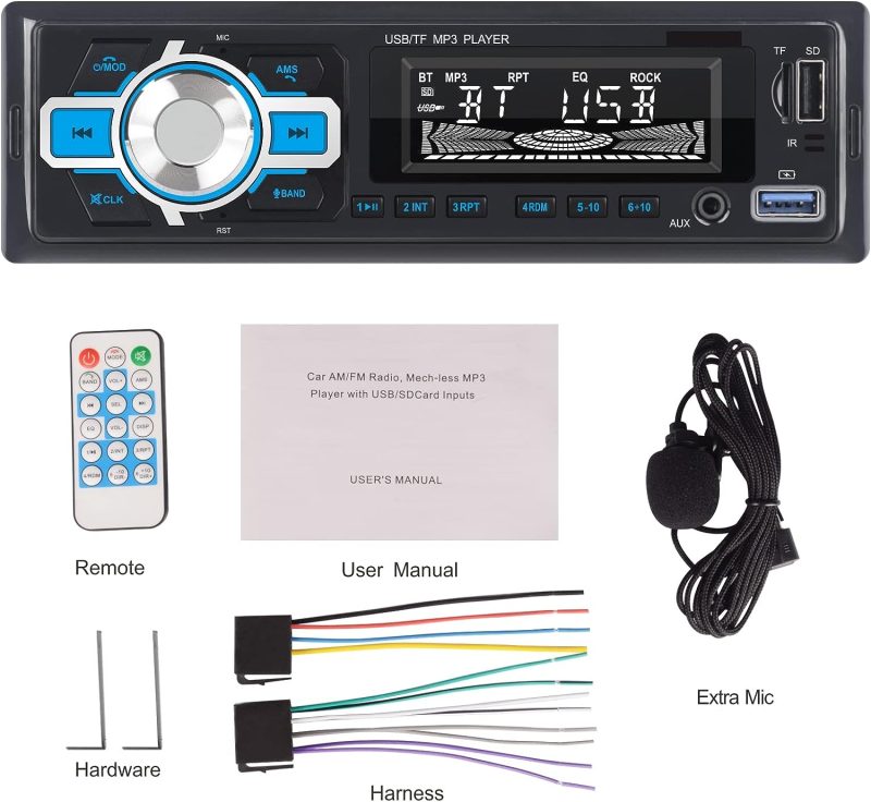YZKONG Single Din Autoradio Bluetooth Car Stereo-Empfänger mit LCD-Display AM/FM Radio MP3 Player USB SD Aux-Port integriertes Mikrofon, Freisprechanruf, App-Fernbedienung